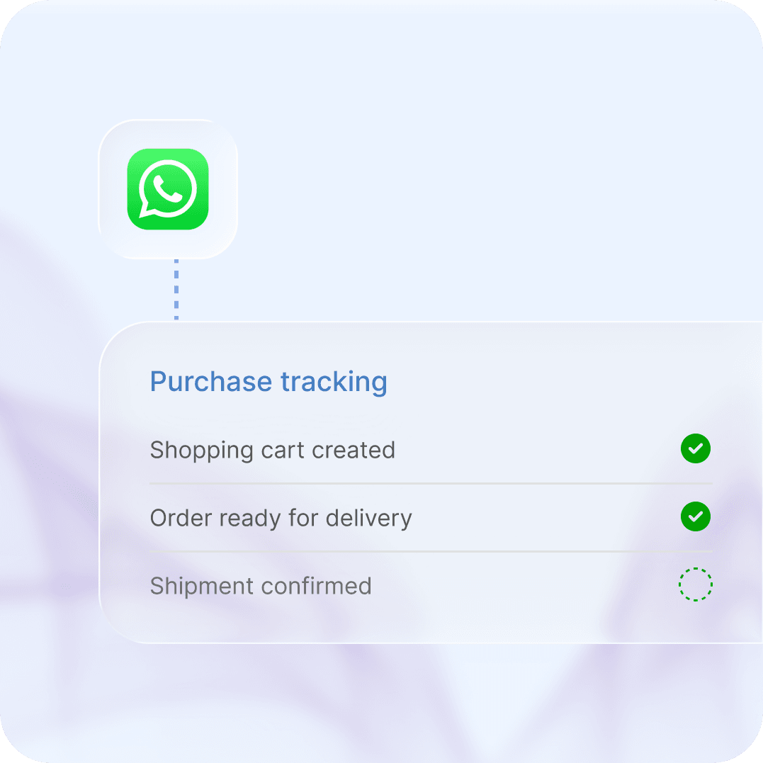 Purchase tracking over WhatsApp with the cart created, the order ready and the shipment pending confirmation